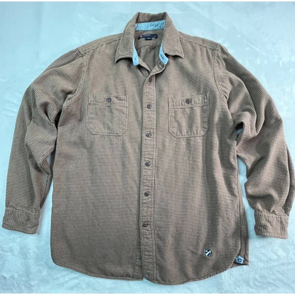 Cremieux Mens M Shirt Flannel‎ Brown Micro Houndstooth 100% Cotton Button Front